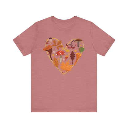 Fall Leaves Heart Tee, Autumn T-Shirt, Nature Lover Gift, Thanksgiving Apparel, Cozy Casual Wear