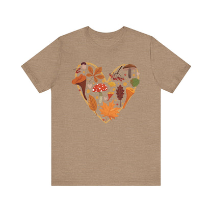 Fall Leaves Heart Tee, Autumn T-Shirt, Nature Lover Gift, Thanksgiving Apparel, Cozy Casual Wear