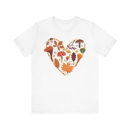 Fall Leaves Heart Tee, Autumn T-Shirt, Nature Lover Gift, Thanksgiving Apparel, Cozy Casual Wear