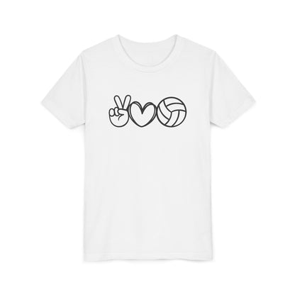 Youth Volleyball Peace Love Tee, Kids Sports Shirt, Fun Gift for Athletes, Summer Camp Apparel