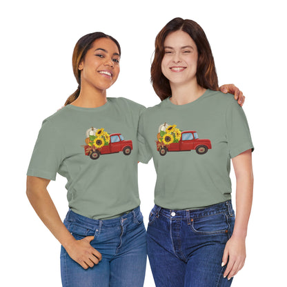 Vintage Truck with Sunflowers Tee, Casual Summer Shirt, Garden Lover Gift, Fall Festival Apparel, Everyday Wear, Farmhouse Style Clothing