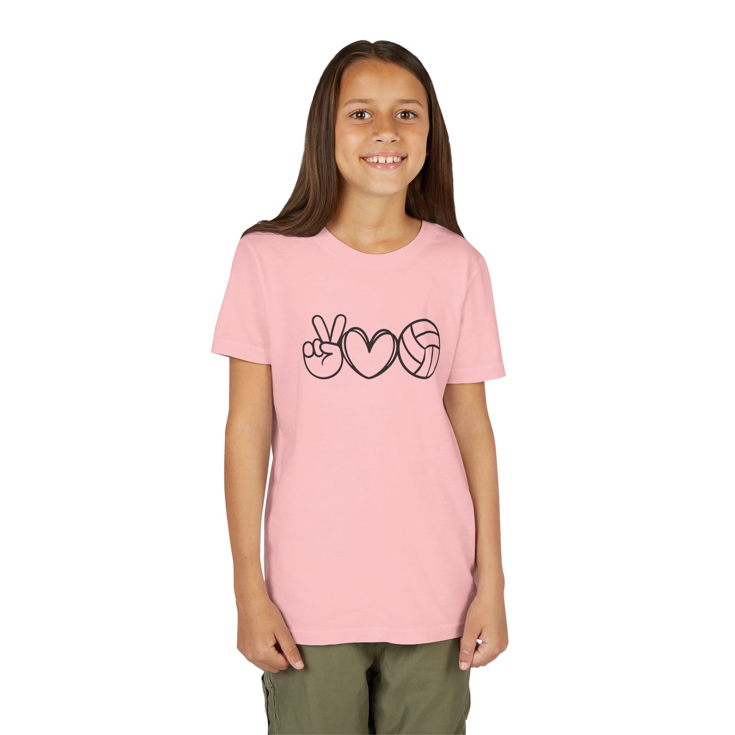 Youth Volleyball Peace Love Tee, Kids Sports Shirt, Fun Gift for Athletes, Summer Camp Apparel