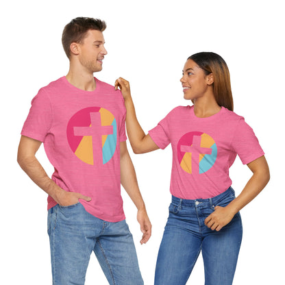 Faith-Inspired Unisex Short Sleeve Tee with Colorful Cross Design