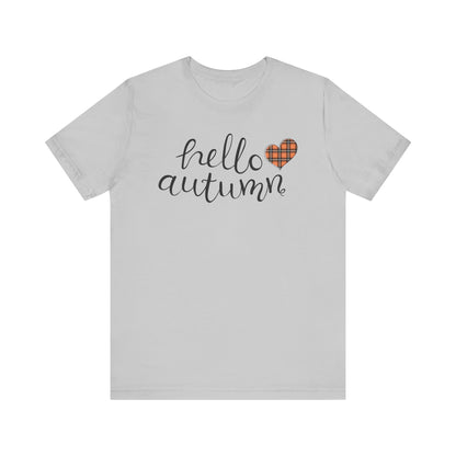 Autumn Vibes Tee - Hello Autumn Short Sleeve Shirt for Fall, Casual Wear, Gift for Her, Seasonal Fashion, Comfortable Everyday Tee