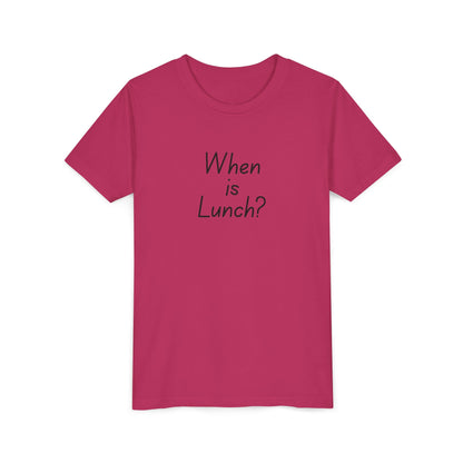 Youth Short Sleeve Tee - When is Lunch?, Funny Kids Shirt, Gift for Boys/Girls, Casual Wear, Birthday Party Tee, School T-Shirt