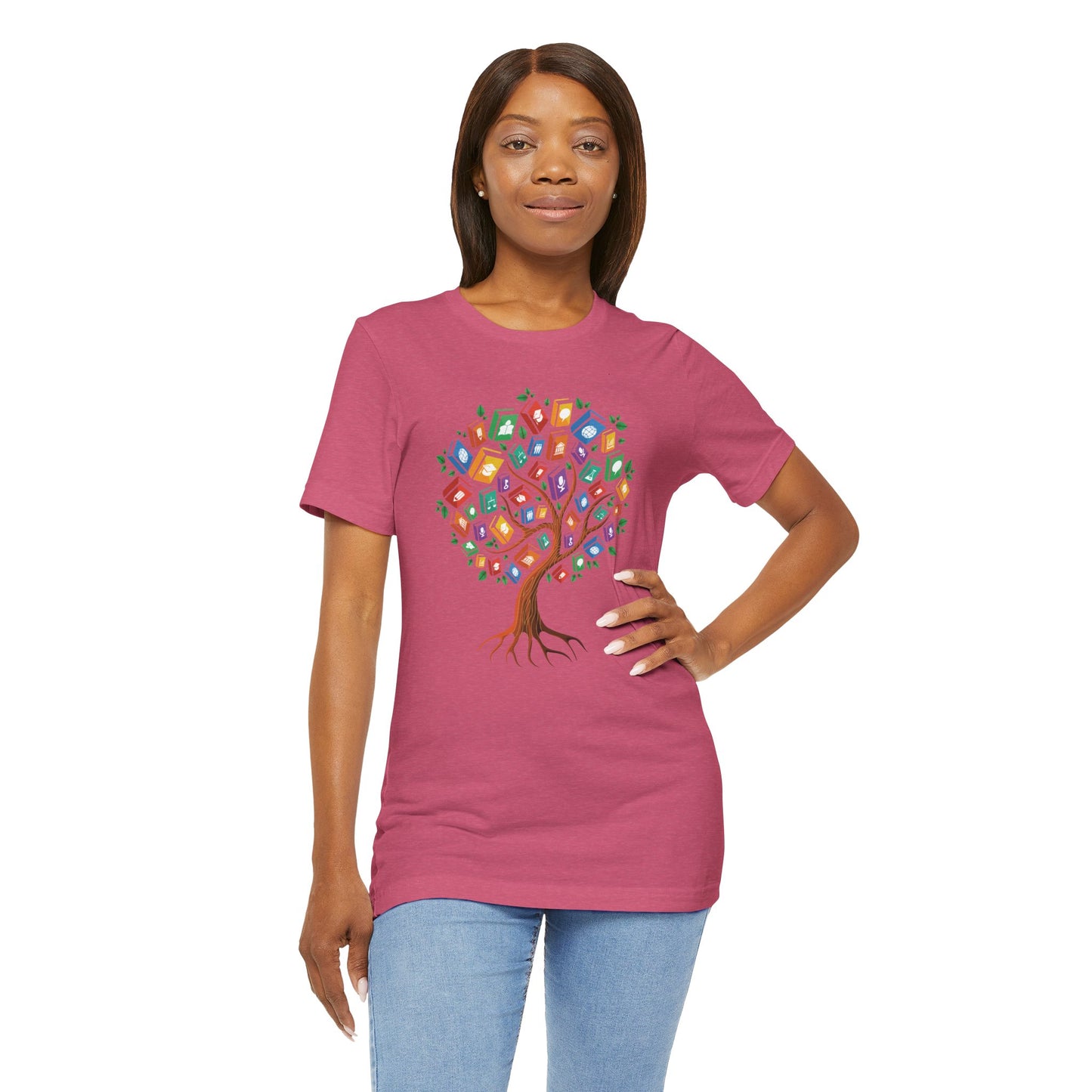 Colorful Book Tree Jersey Tee - Great for Book Lovers and Educators