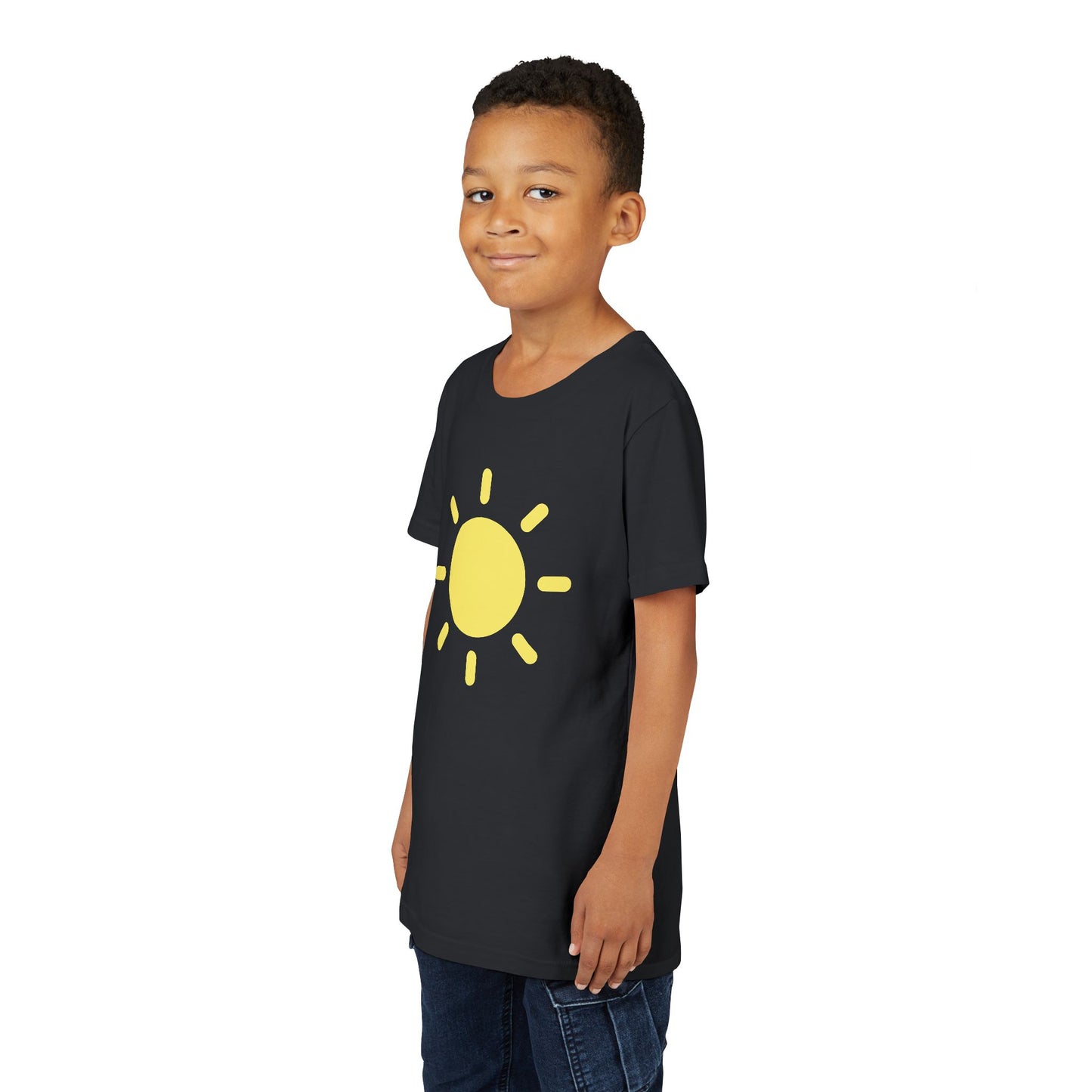 Sunny Vibes Youth Short Sleeve Tee - Bright Yellow Sun Design for Summer Fun