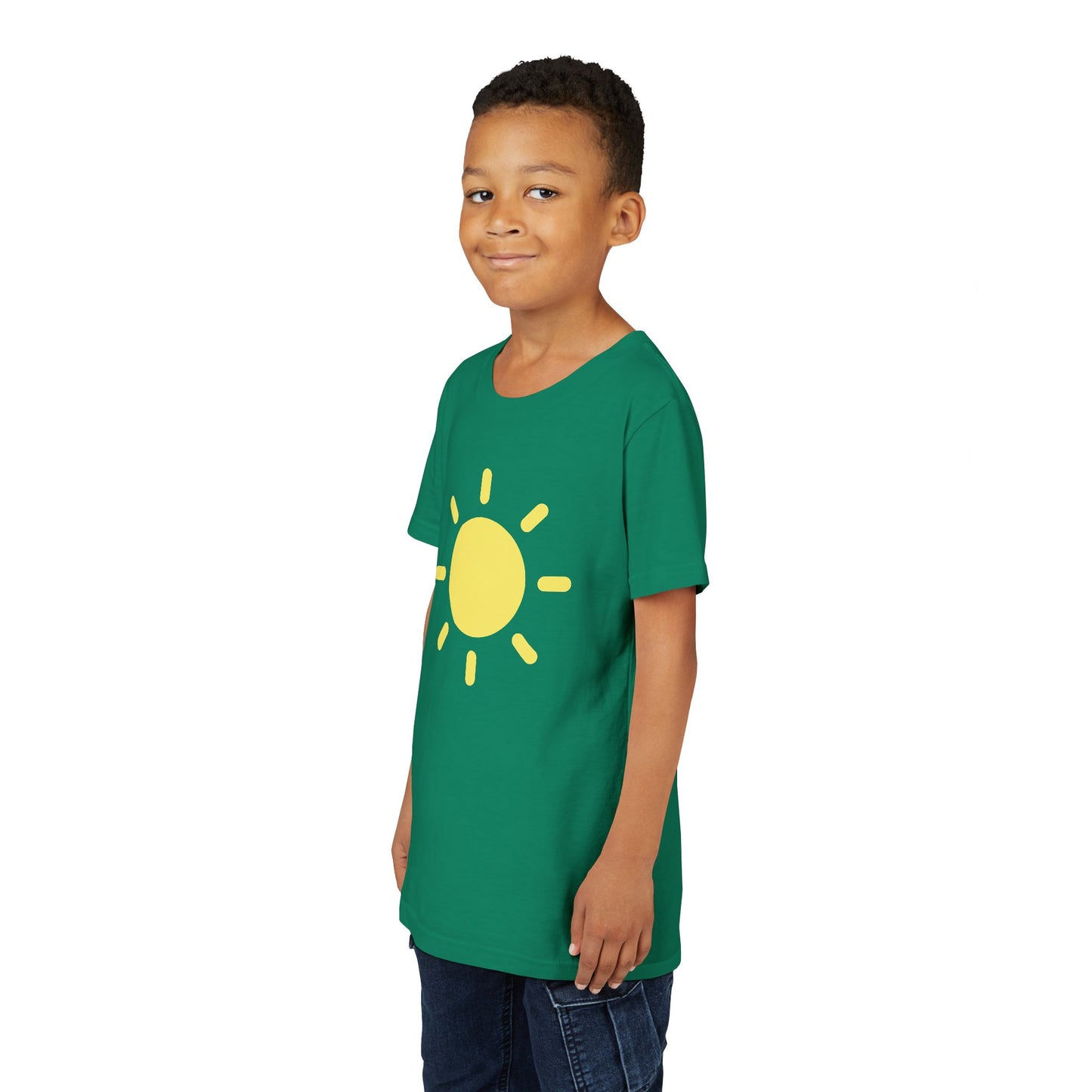 Sunny Vibes Youth Short Sleeve Tee - Bright Yellow Sun Design for Summer Fun