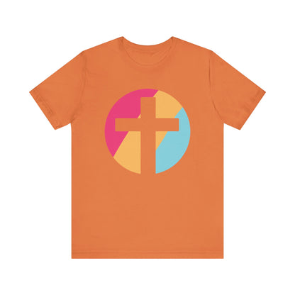 Faith-Inspired Unisex Short Sleeve Tee with Colorful Cross Design