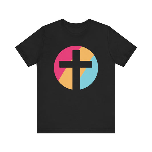 Faith-Inspired Unisex Short Sleeve Tee with Colorful Cross Design