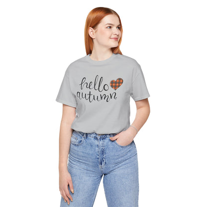 Autumn Vibes Tee - Hello Autumn Short Sleeve Shirt for Fall, Casual Wear, Gift for Her, Seasonal Fashion, Comfortable Everyday Tee