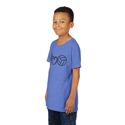 Youth Volleyball Peace Love Tee, Kids Sports Shirt, Fun Gift for Athletes, Summer Camp Apparel