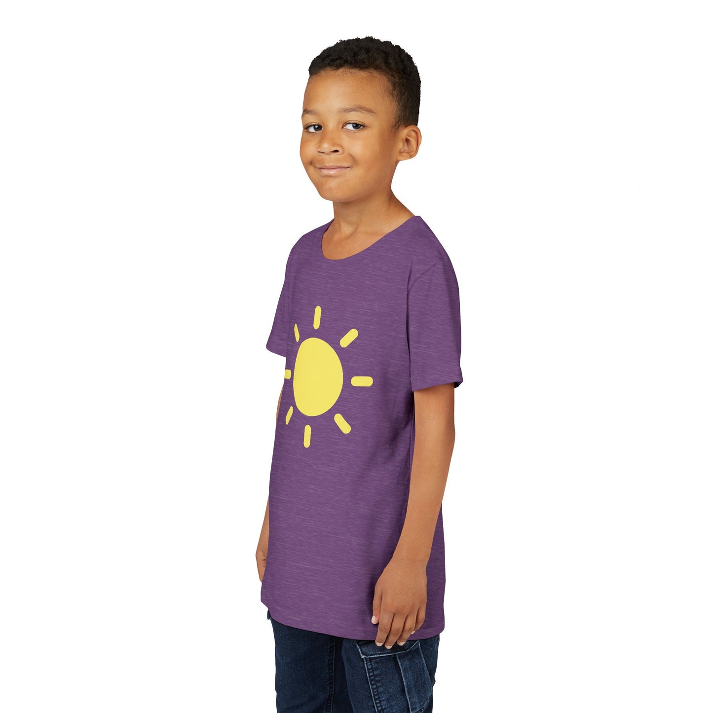 Sunny Vibes Youth Short Sleeve Tee - Bright Yellow Sun Design for Summer Fun