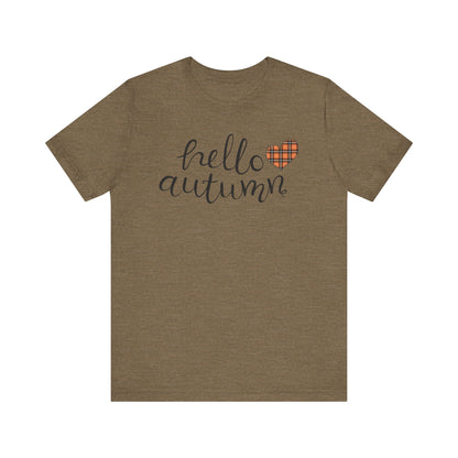 Autumn Vibes Tee - Hello Autumn Short Sleeve Shirt for Fall, Casual Wear, Gift for Her, Seasonal Fashion, Comfortable Everyday Tee