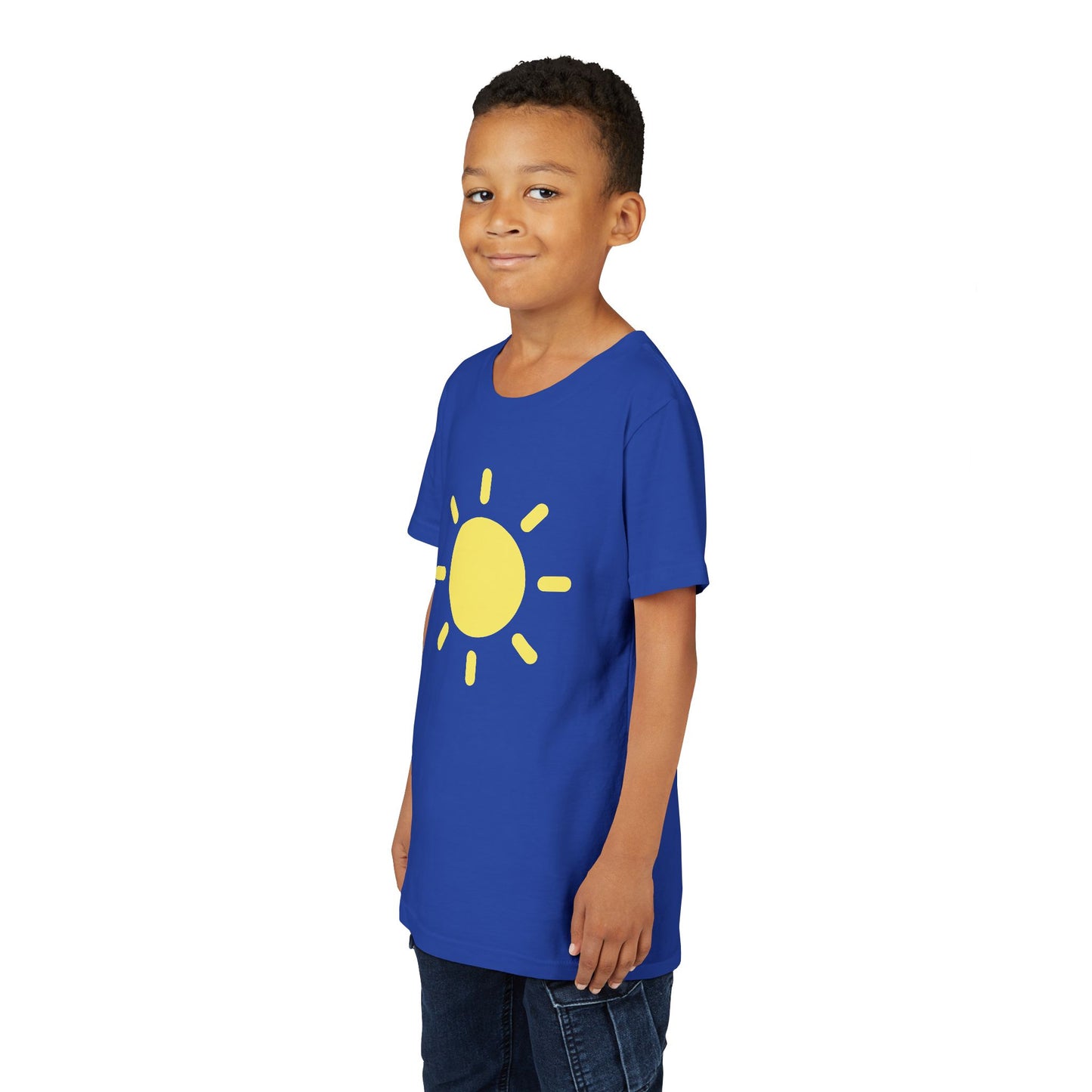 Sunny Vibes Youth Short Sleeve Tee - Bright Yellow Sun Design for Summer Fun
