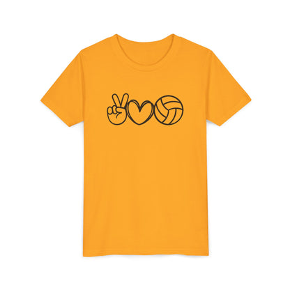 Youth Volleyball Peace Love Tee, Kids Sports Shirt, Fun Gift for Athletes, Summer Camp Apparel