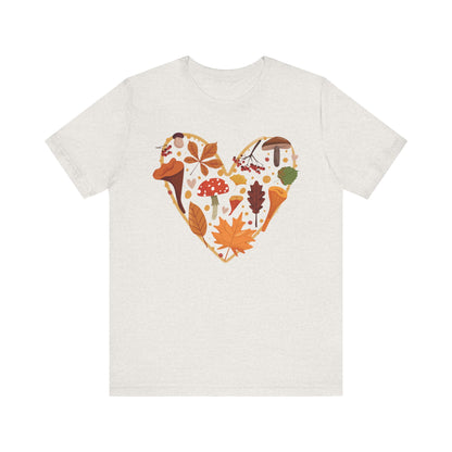 Fall Leaves Heart Tee, Autumn T-Shirt, Nature Lover Gift, Thanksgiving Apparel, Cozy Casual Wear