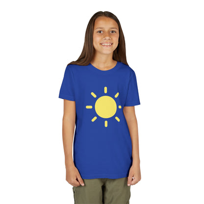 Sunny Vibes Youth Short Sleeve Tee - Bright Yellow Sun Design for Summer Fun