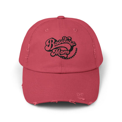 Baseball Mom Distressed Cap - Unisex Fashion Hat for Sports Enthusiasts
