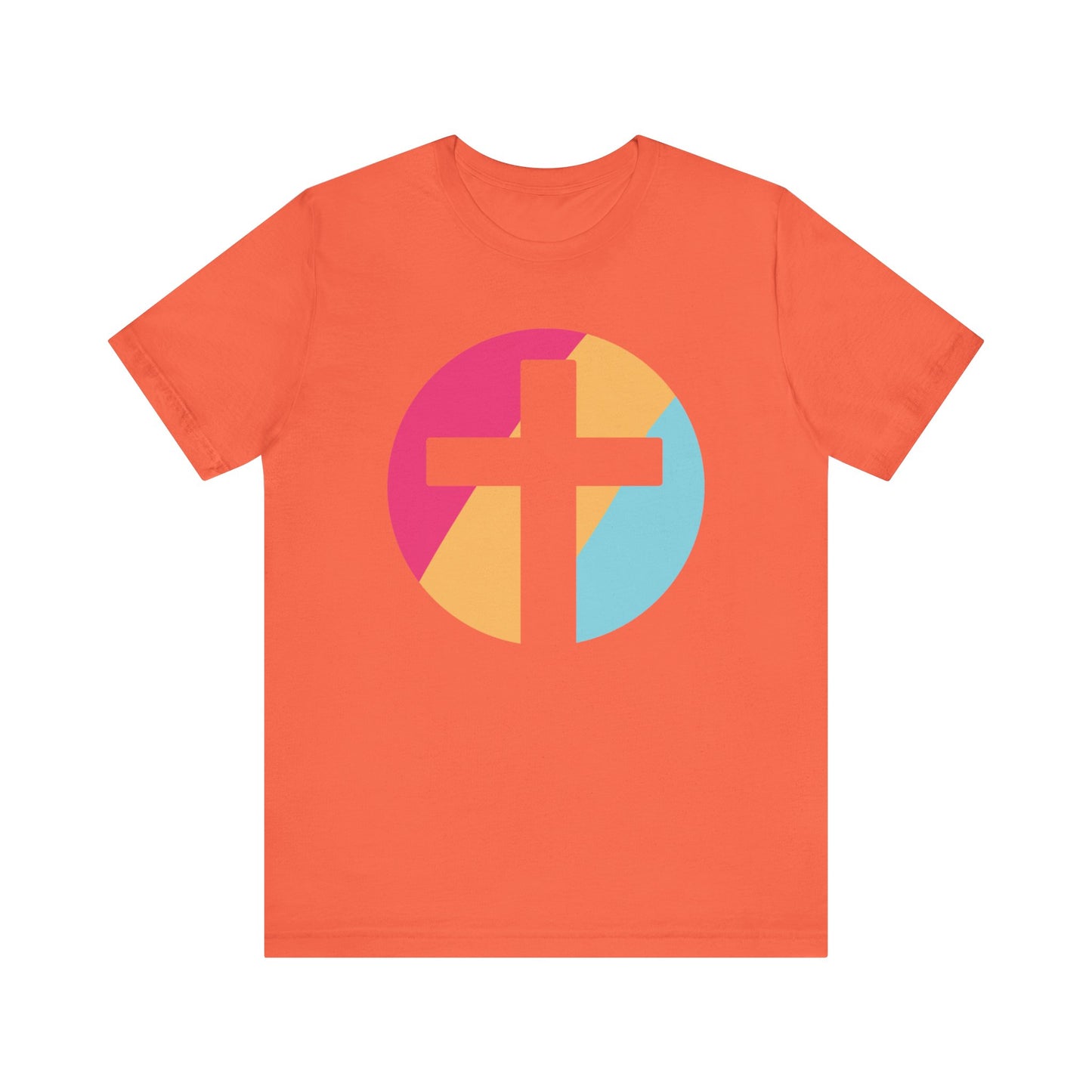 Faith-Inspired Unisex Short Sleeve Tee with Colorful Cross Design