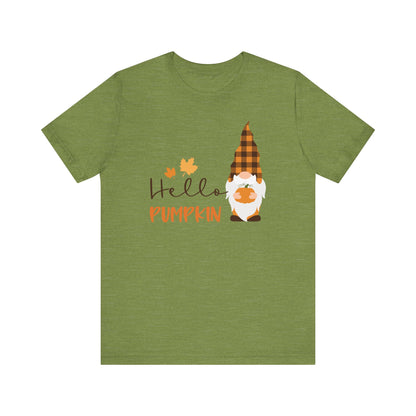 Hello Pumpkin Fall Gnome Tee, Autumn T-Shirt, Halloween Shirt, Graphic Tee, Seasonal Apparel, Gift for Fall Lovers