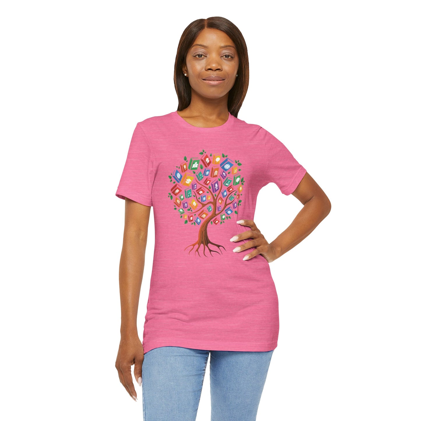 Colorful Book Tree Jersey Tee - Great for Book Lovers and Educators