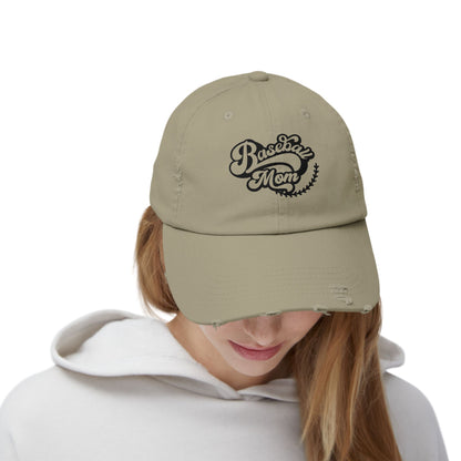 Baseball Mom Distressed Cap - Unisex Fashion Hat for Sports Enthusiasts