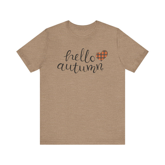 Autumn Vibes Tee - Hello Autumn Short Sleeve Shirt for Fall, Casual Wear, Gift for Her, Seasonal Fashion, Comfortable Everyday Tee
