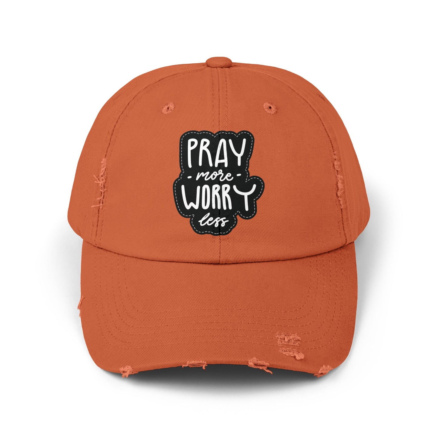 Unisex Distressed Cap - "Pray More Worry Less" Inspirational Hat