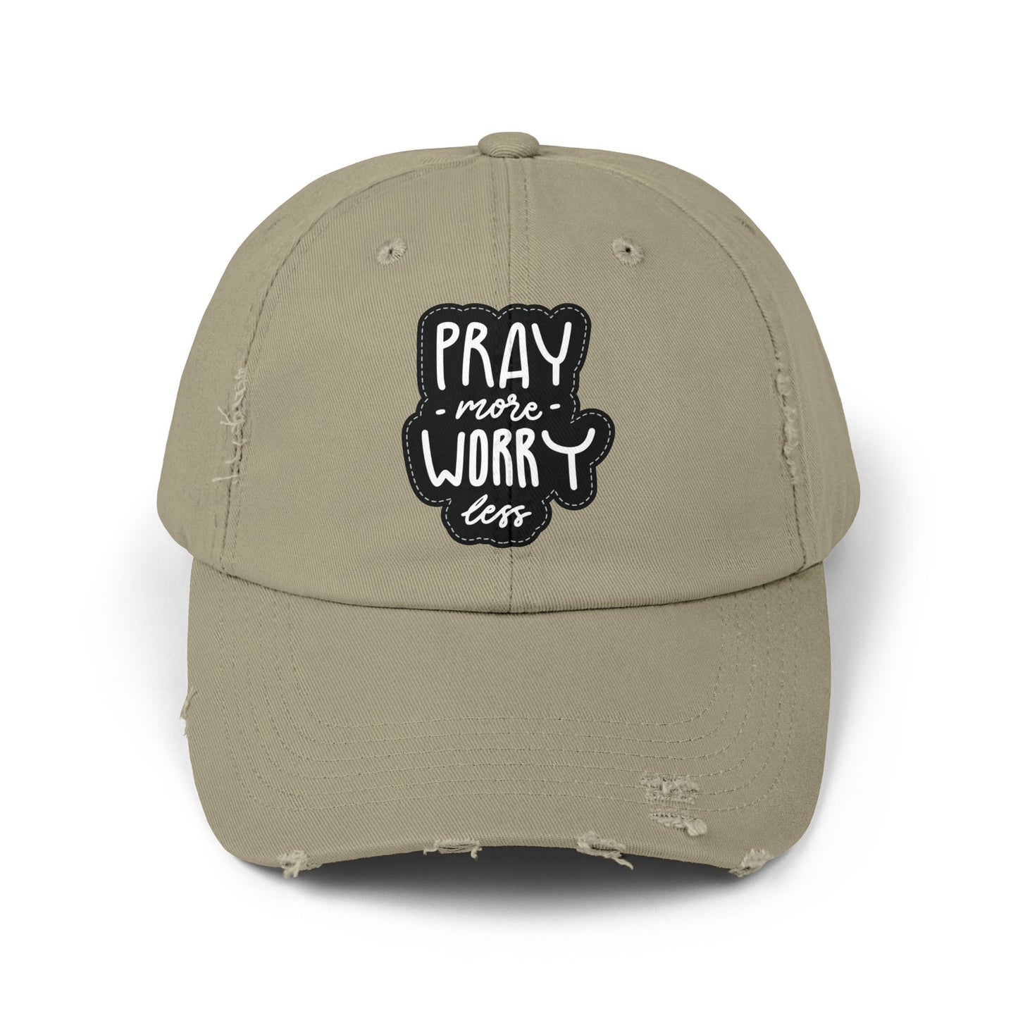 Unisex Distressed Cap - "Pray More Worry Less" Inspirational Hat