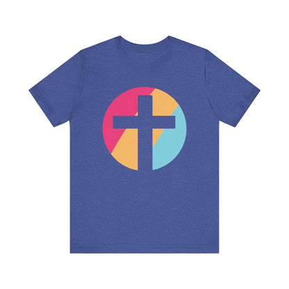 Faith-Inspired Unisex Short Sleeve Tee with Colorful Cross Design