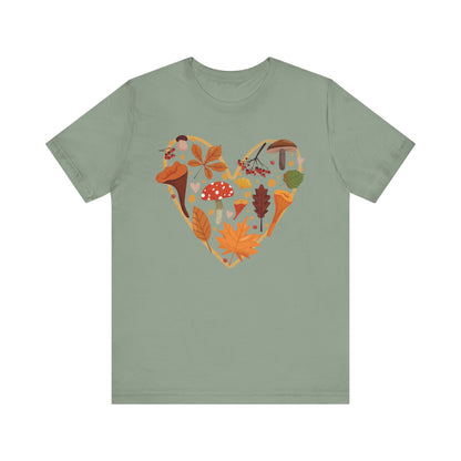 Fall Leaves Heart Tee, Autumn T-Shirt, Nature Lover Gift, Thanksgiving Apparel, Cozy Casual Wear