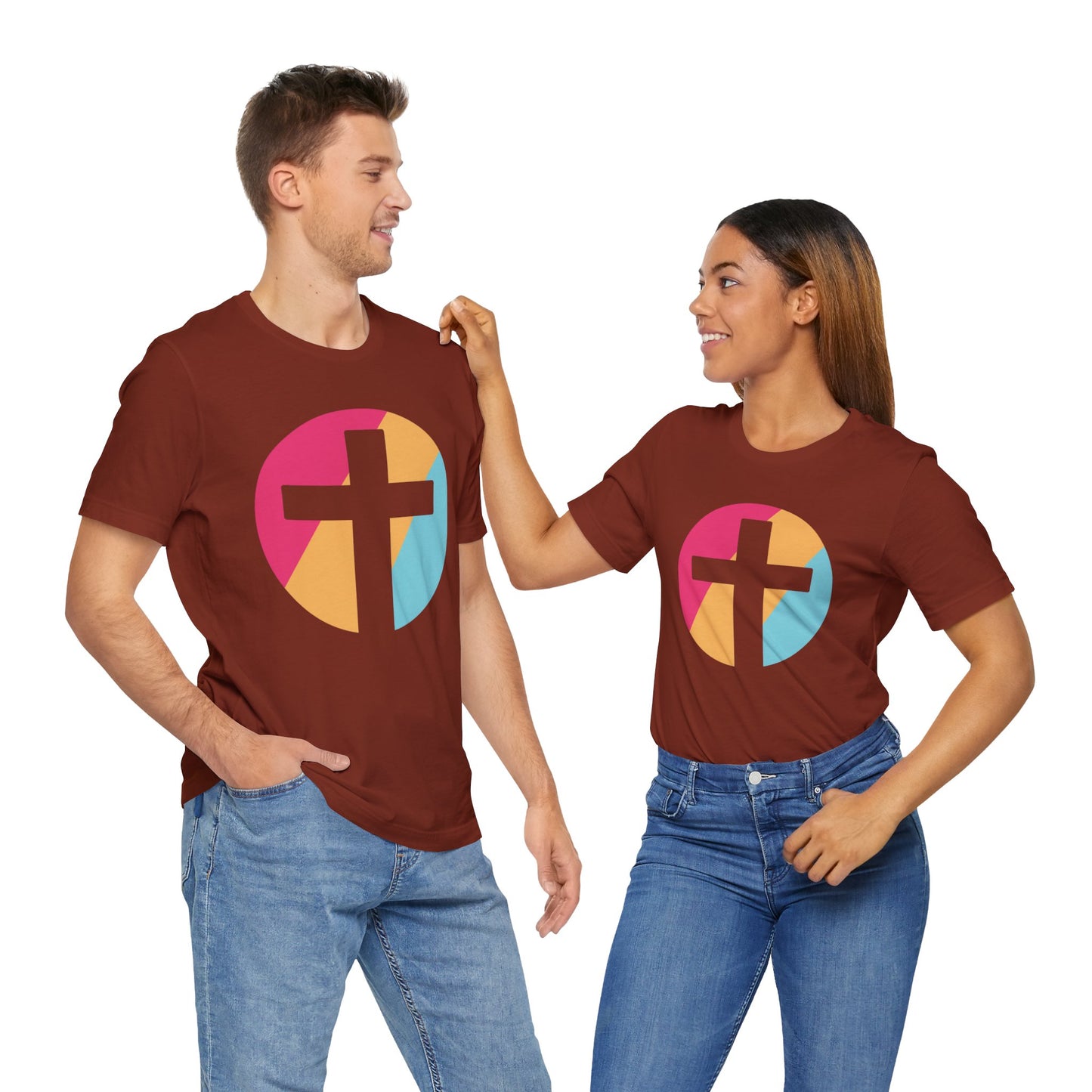 Faith-Inspired Unisex Short Sleeve Tee with Colorful Cross Design