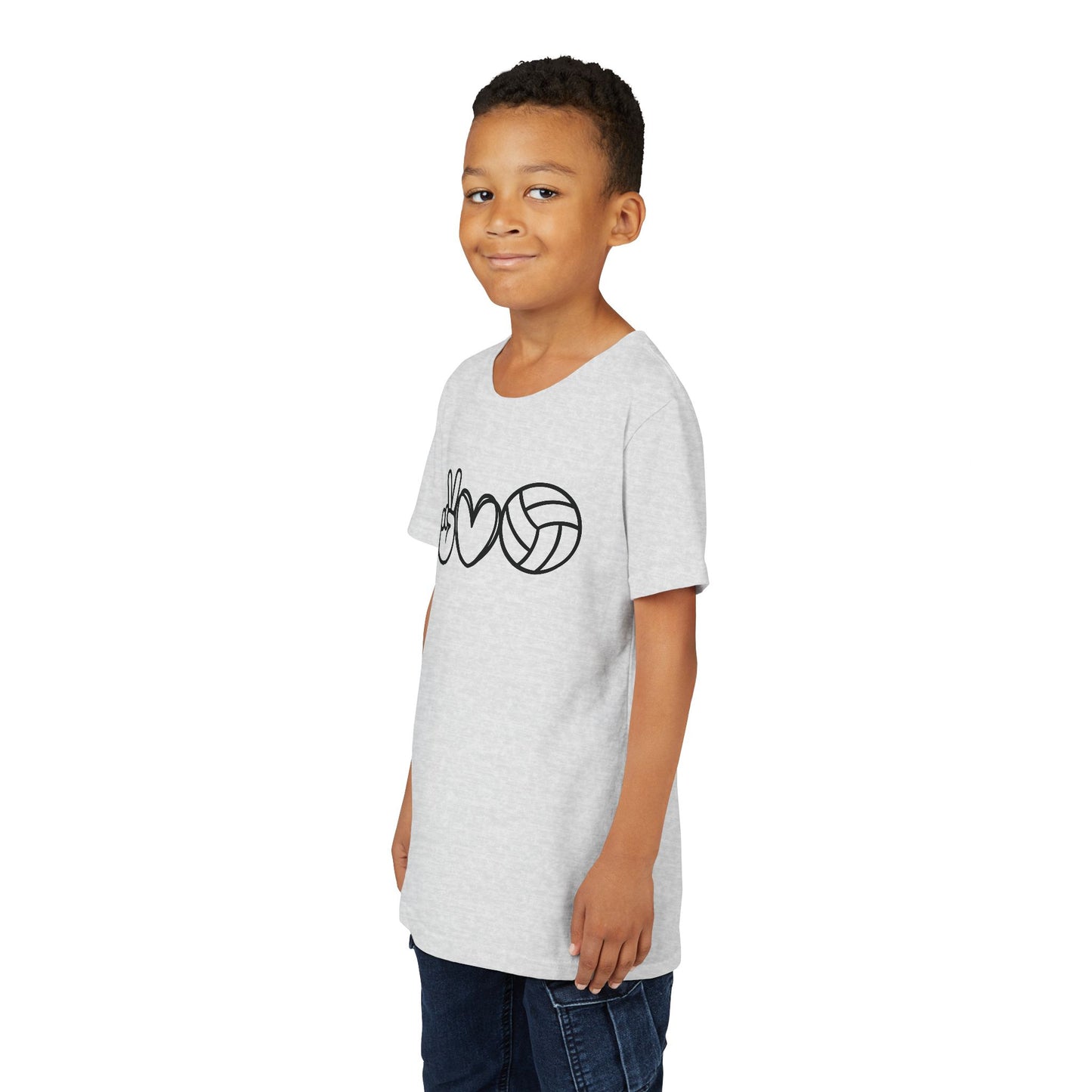 Youth Volleyball Peace Love Tee, Kids Sports Shirt, Fun Gift for Athletes, Summer Camp Apparel