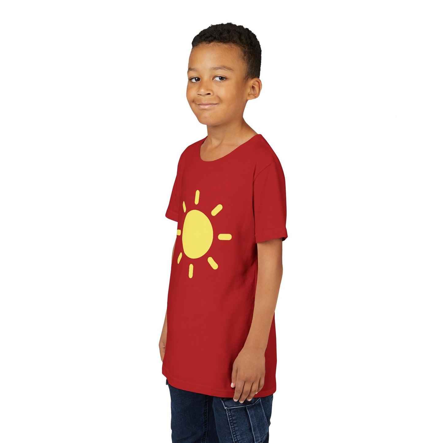 Sunny Vibes Youth Short Sleeve Tee - Bright Yellow Sun Design for Summer Fun