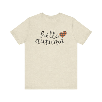 Autumn Vibes Tee - Hello Autumn Short Sleeve Shirt for Fall, Casual Wear, Gift for Her, Seasonal Fashion, Comfortable Everyday Tee