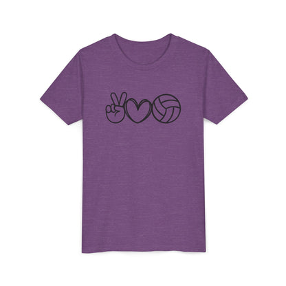 Youth Volleyball Peace Love Tee, Kids Sports Shirt, Fun Gift for Athletes, Summer Camp Apparel