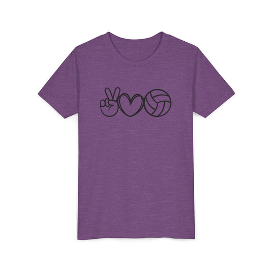 Youth Volleyball Peace Love Tee, Kids Sports Shirt, Fun Gift for Athletes, Summer Camp Apparel