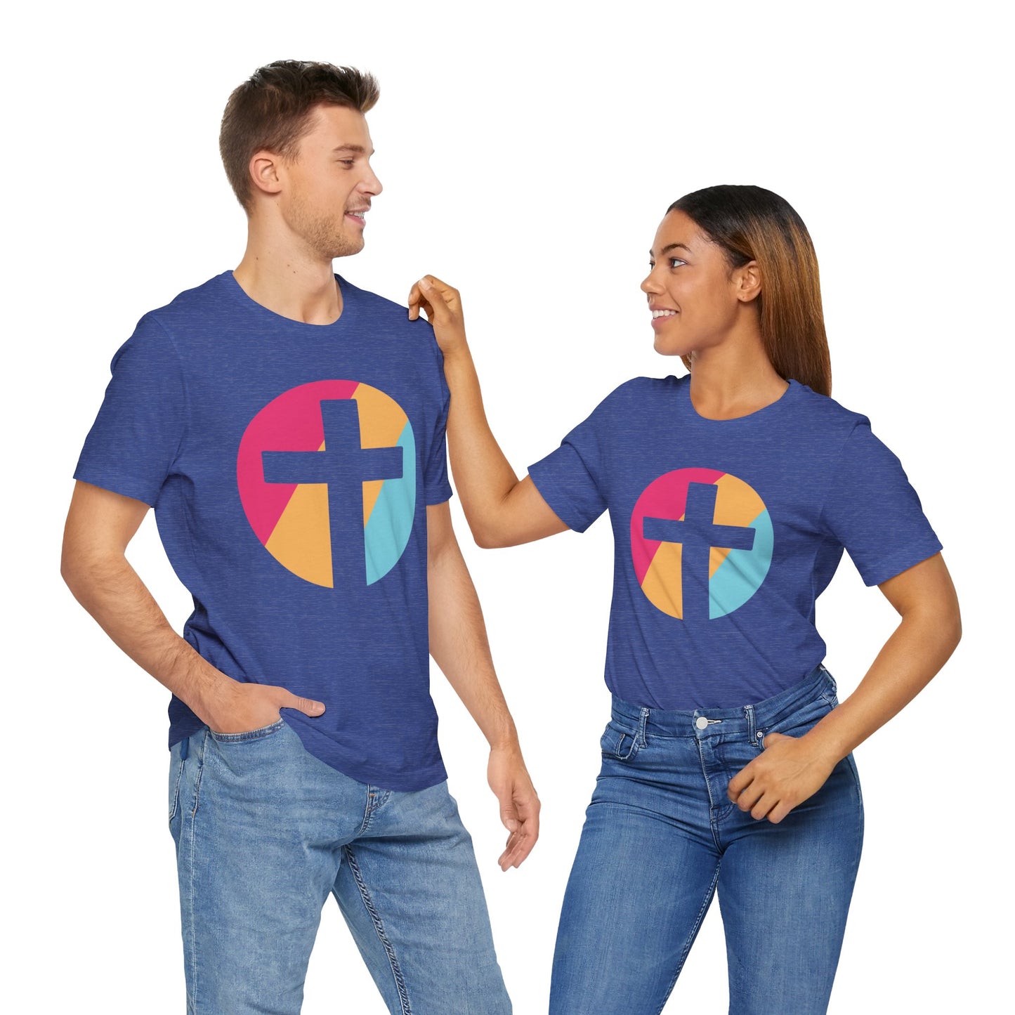 Faith-Inspired Unisex Short Sleeve Tee with Colorful Cross Design