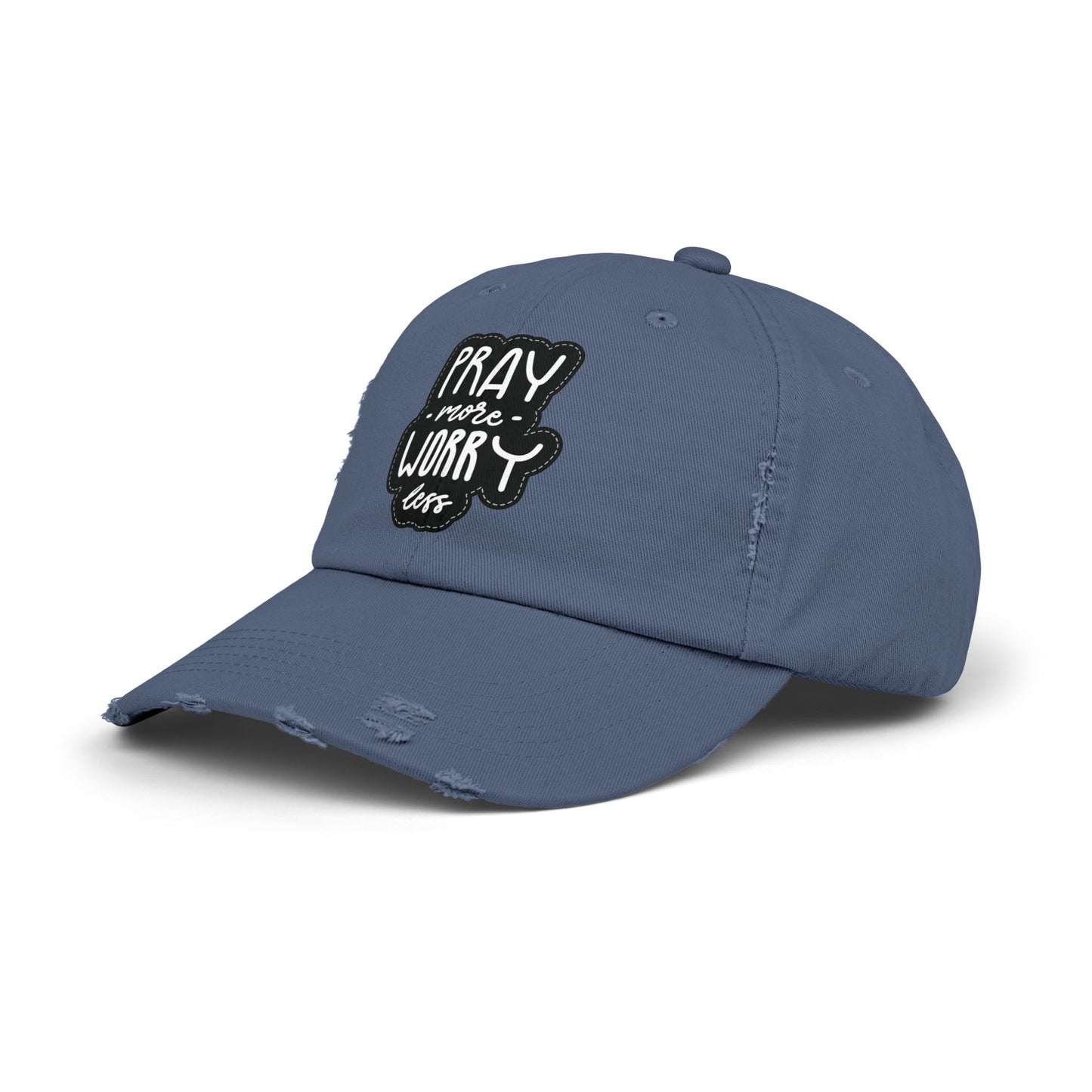 Unisex Distressed Cap - "Pray More Worry Less" Inspirational Hat