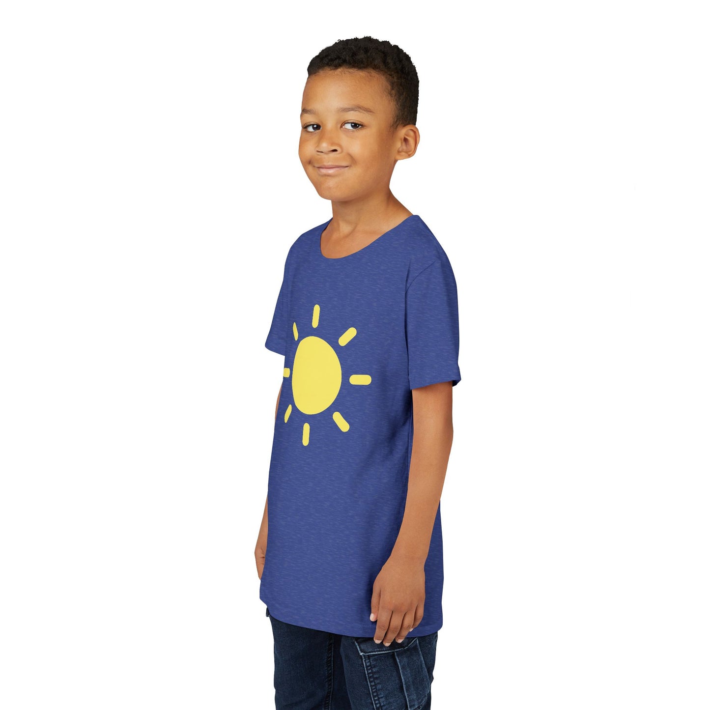 Sunny Vibes Youth Short Sleeve Tee - Bright Yellow Sun Design for Summer Fun