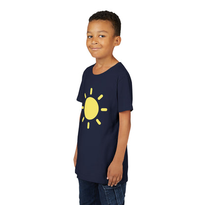 Sunny Vibes Youth Short Sleeve Tee - Bright Yellow Sun Design for Summer Fun