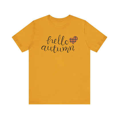 Autumn Vibes Tee - Hello Autumn Short Sleeve Shirt for Fall, Casual Wear, Gift for Her, Seasonal Fashion, Comfortable Everyday Tee