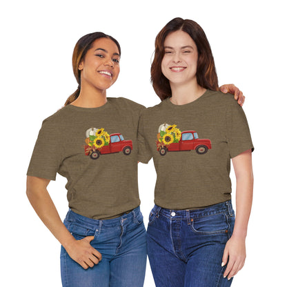 Vintage Truck with Sunflowers Tee, Casual Summer Shirt, Garden Lover Gift, Fall Festival Apparel, Everyday Wear, Farmhouse Style Clothing