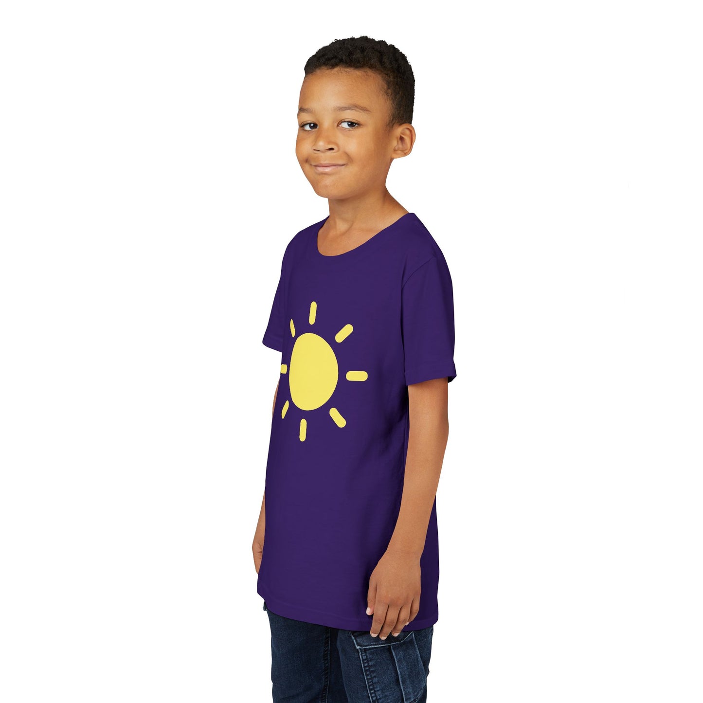 Sunny Vibes Youth Short Sleeve Tee - Bright Yellow Sun Design for Summer Fun