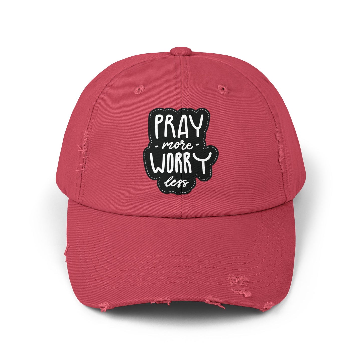 Unisex Distressed Cap - "Pray More Worry Less" Inspirational Hat