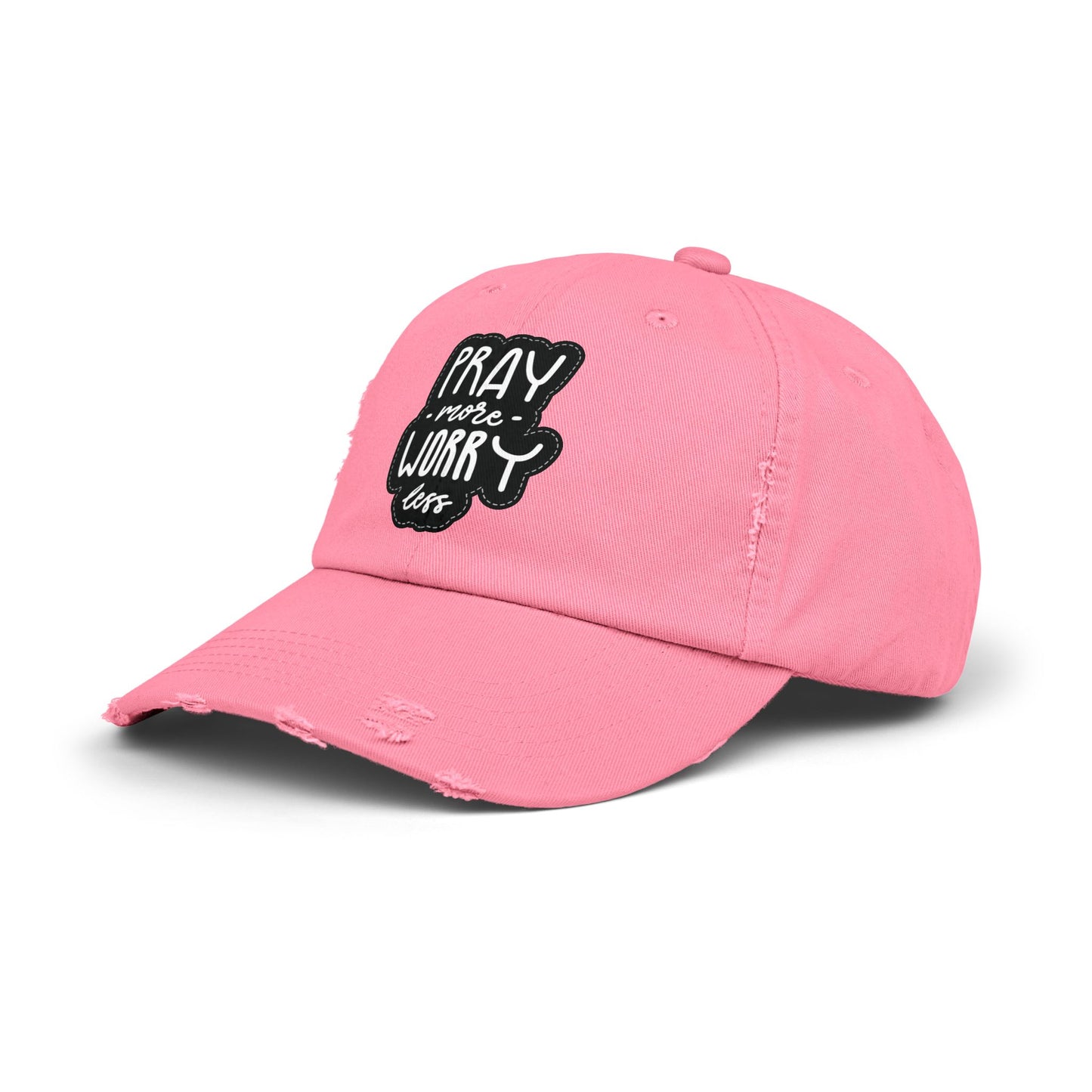Unisex Distressed Cap - "Pray More Worry Less" Inspirational Hat