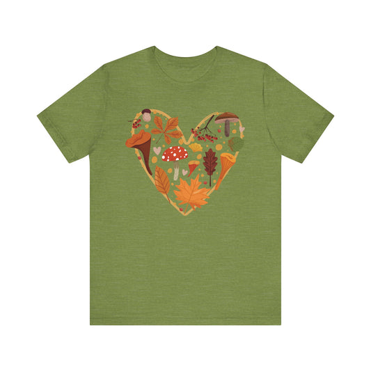 Fall Leaves Heart Tee, Autumn T-Shirt, Nature Lover Gift, Thanksgiving Apparel, Cozy Casual Wear