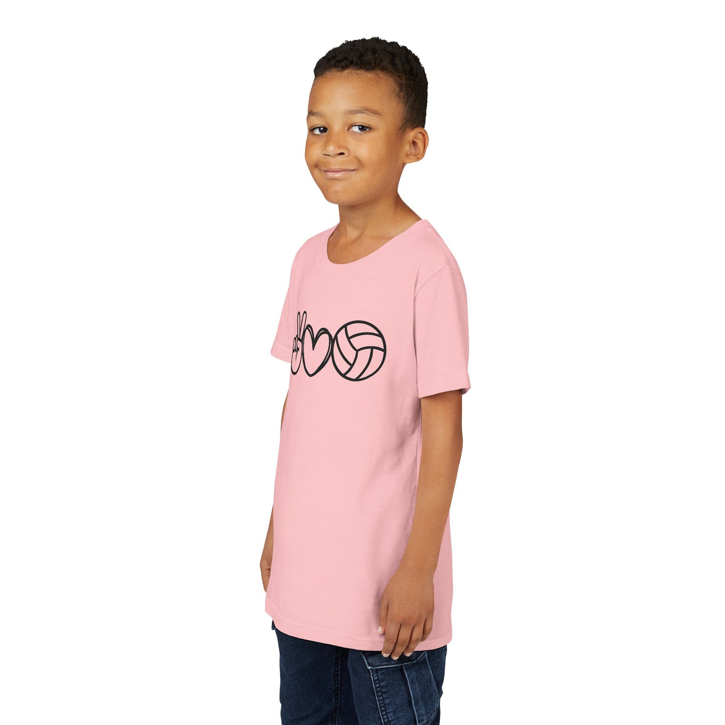 Youth Volleyball Peace Love Tee, Kids Sports Shirt, Fun Gift for Athletes, Summer Camp Apparel