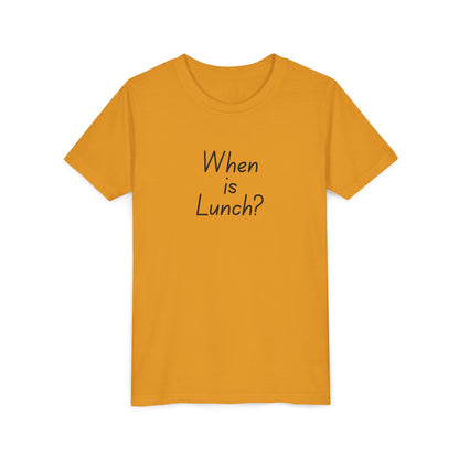 Youth Short Sleeve Tee - When is Lunch?, Funny Kids Shirt, Gift for Boys/Girls, Casual Wear, Birthday Party Tee, School T-Shirt